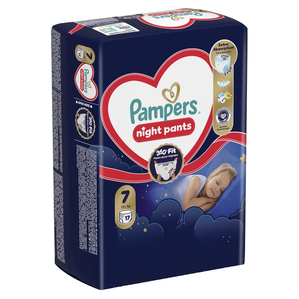 Pampers Pants Night plienkové nohavičky veľkosť 7, 15kg+ 17 ks