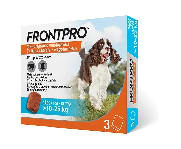 FRONTPRO® antiparazitárne žuvacie tablety pre psy (10-25 kg) 1×3 tbl, antiparazitárne tablety