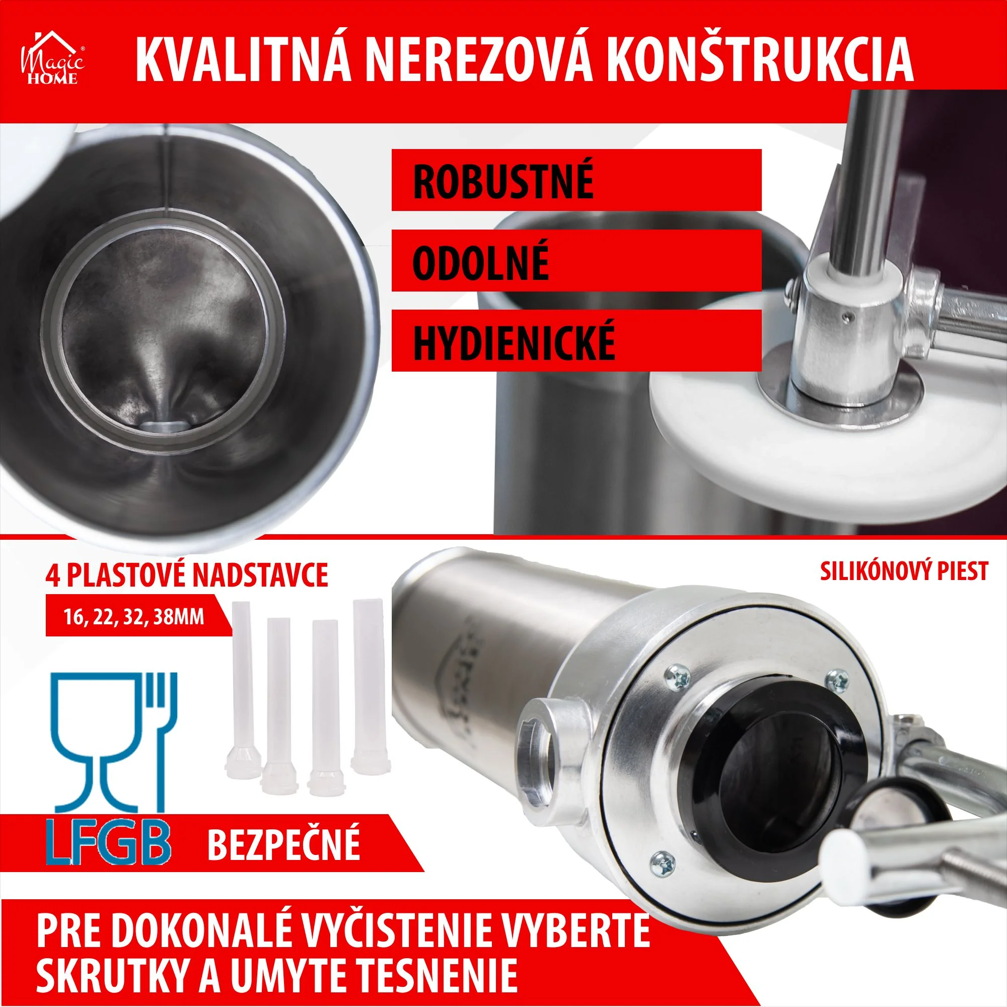 MagicHome ručná plnička SM206, 1 ks Na klobásy a jaternice, vertikálna, 3 kg