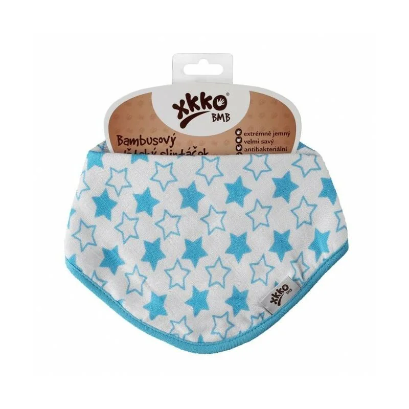 XKKO BMB detský bambusový slintáčik/šatka Little Stars Cyan (1 ks)