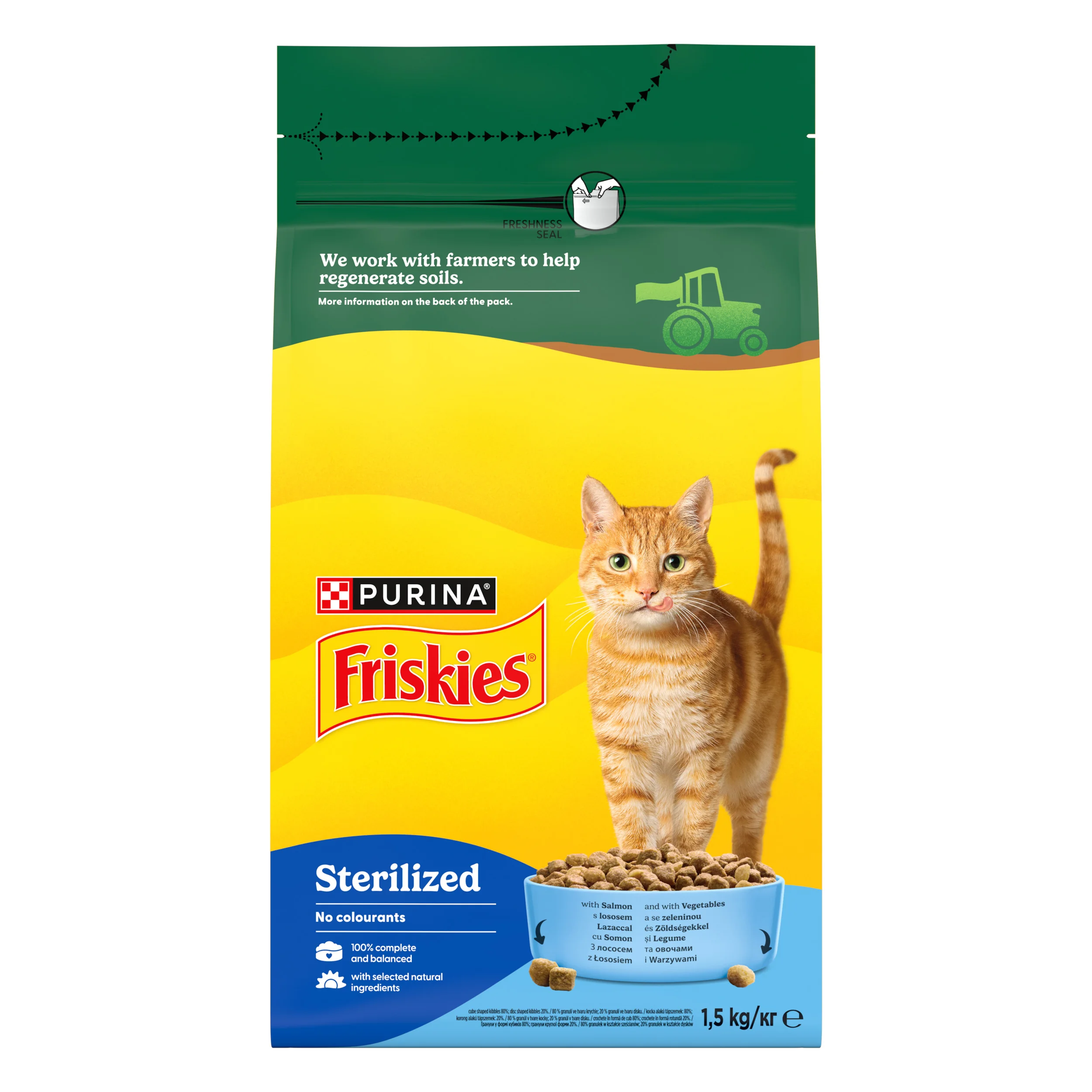 Friskies Sterilised granule pre mačky losos 1,5 kg 1×1,5 kg, kompletné krmivo pre dospelé mačky