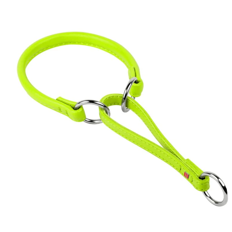 Okrúhly polosťahovací kožený obojok zelený, Obvod krku: 30 cm, širka: 6 mm