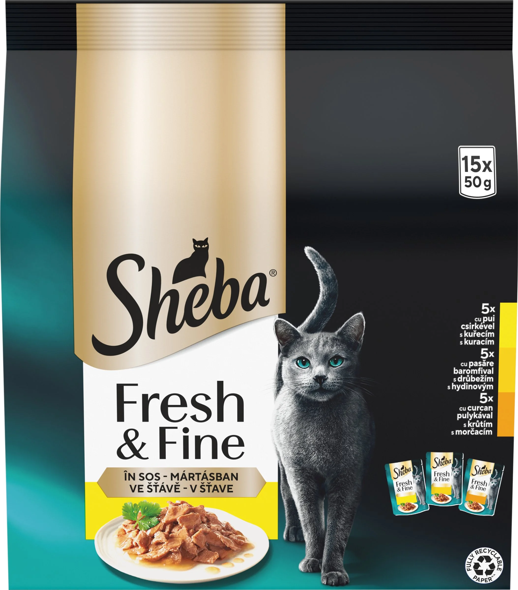 SHEBA Kapsička pre mačky Hydinový výber 1×15ks, kapsička hydinový výber, 50g