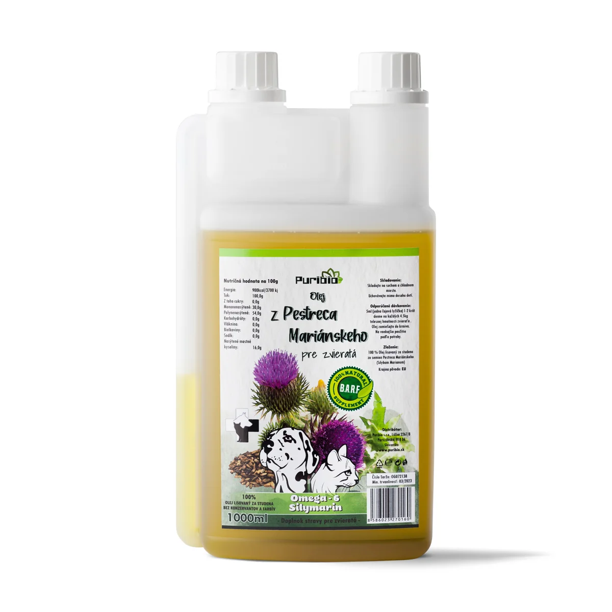 Prírodný Olej z Pestreca Mariánskeho pre Zvieratá BARF 1000ml 1×1000 ml, prírodný olej pre zvieratá