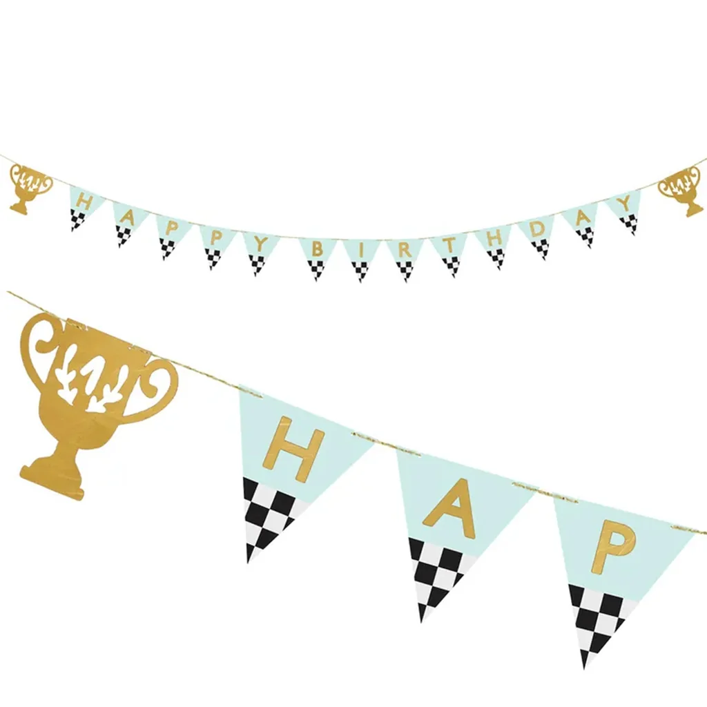 Narodeninový banner „Happy Birthday“ s pohármi – 2,5 m, farebná dekorácia