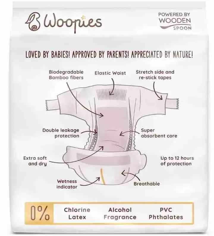 Wooden Spoon Woopies detské EKO plienky Medium 9-14 kg 30 ks 1×30ks, EKO plienky