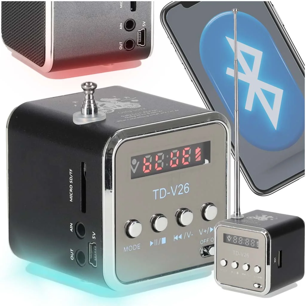 Prenosné rádio s Bluetooth a reproduktorom – nabíjateľné, s displejom