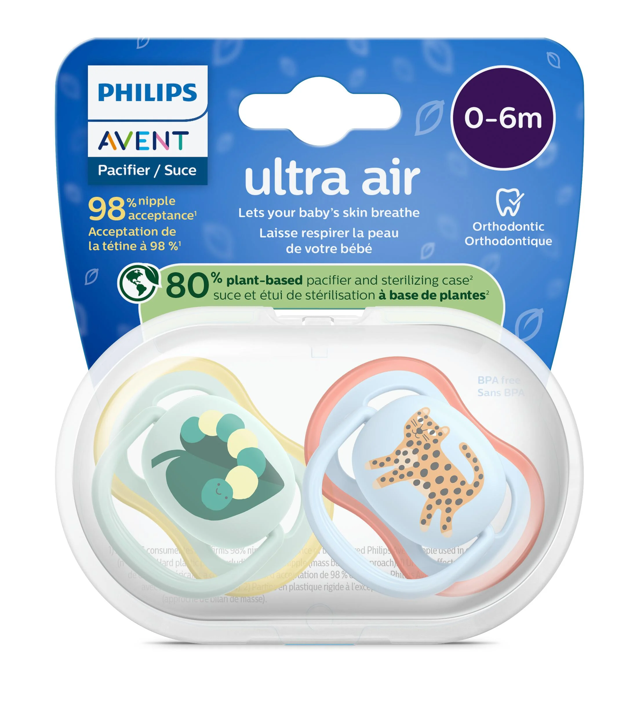 Philips AVENT - Cumlík Ultra air s obrázkom SCF087/02, 0-6 m, chlapec, modrá/zelená 2 ks