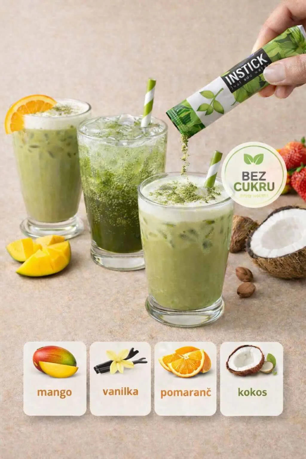 TOP balíček krémových príchutí do matcha latte bez cukru 60 stickov na ochutenie 120 šaĺok matcha latte bez cukru s vitamínom C