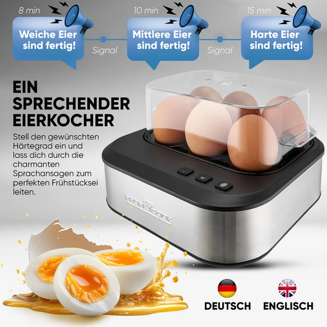 ProfiCook EK 1276 nerezový varič vajec 6 ks s hlasovým výstupom