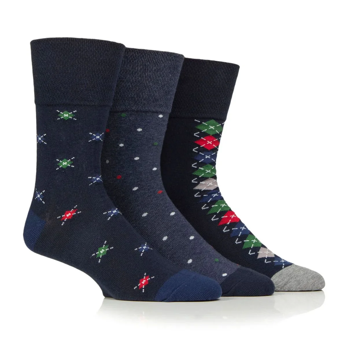 Pánske 3 páry módne ponožky Gentle Grip MOTIF s lemom bez gumičiek Veľkosť ponožiek 39-45