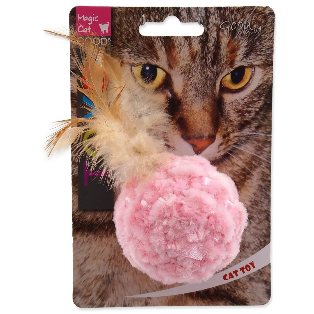Hračka Magic Cat loptička ženilková s pierkami a catnipom mix 14cm