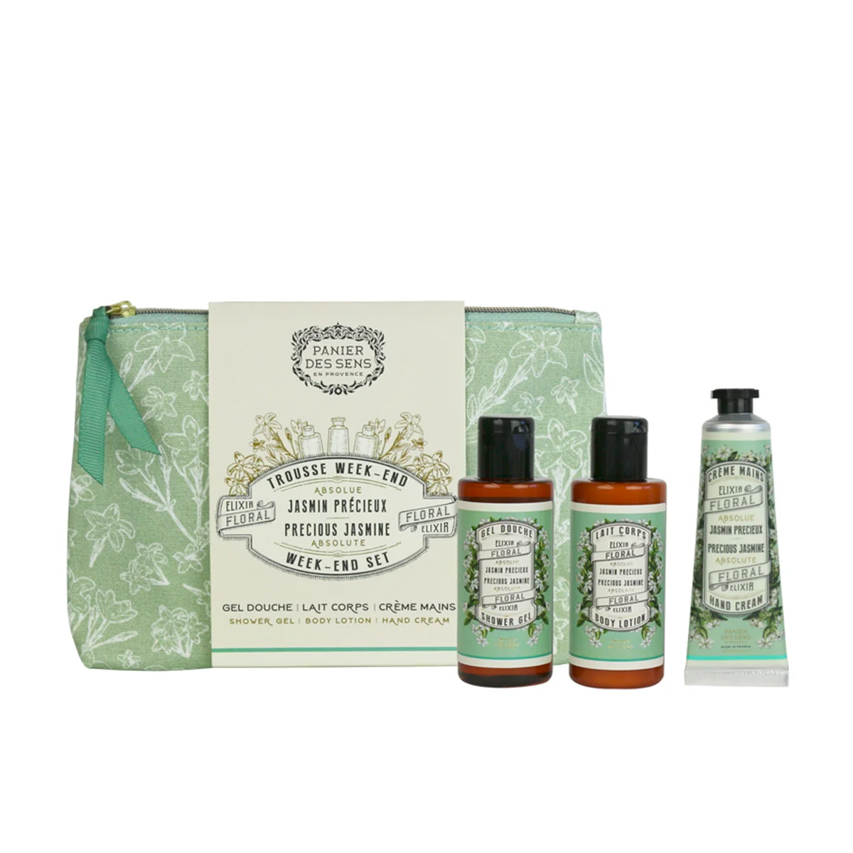 Panier des Sens Precious Jasmine SG 70 ml + BL 70 ml + krém na ruce 30 ml + kosmetická taška W
