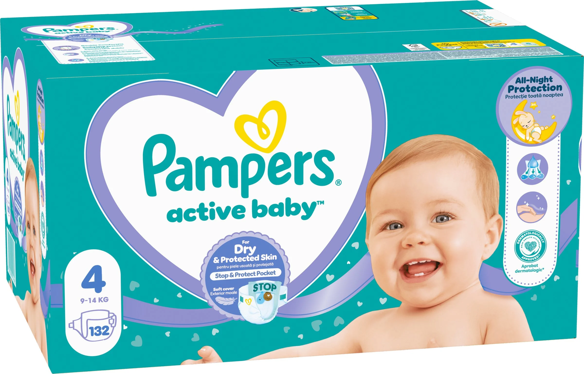 Pampers Active Baby MP+ S4 132ks (9-14kg) 1×132 ks, plienky