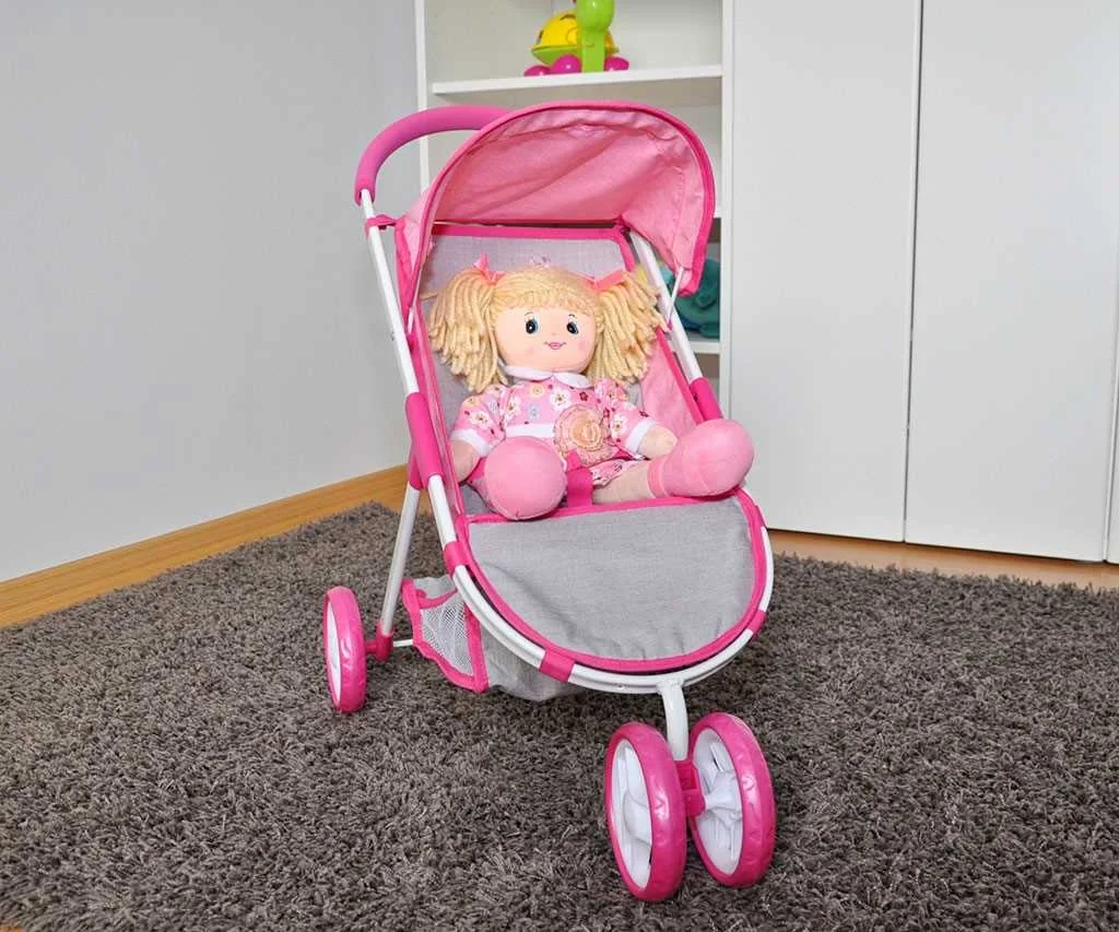 Športový kočík pre bábiky Susie – šedý, ružový 