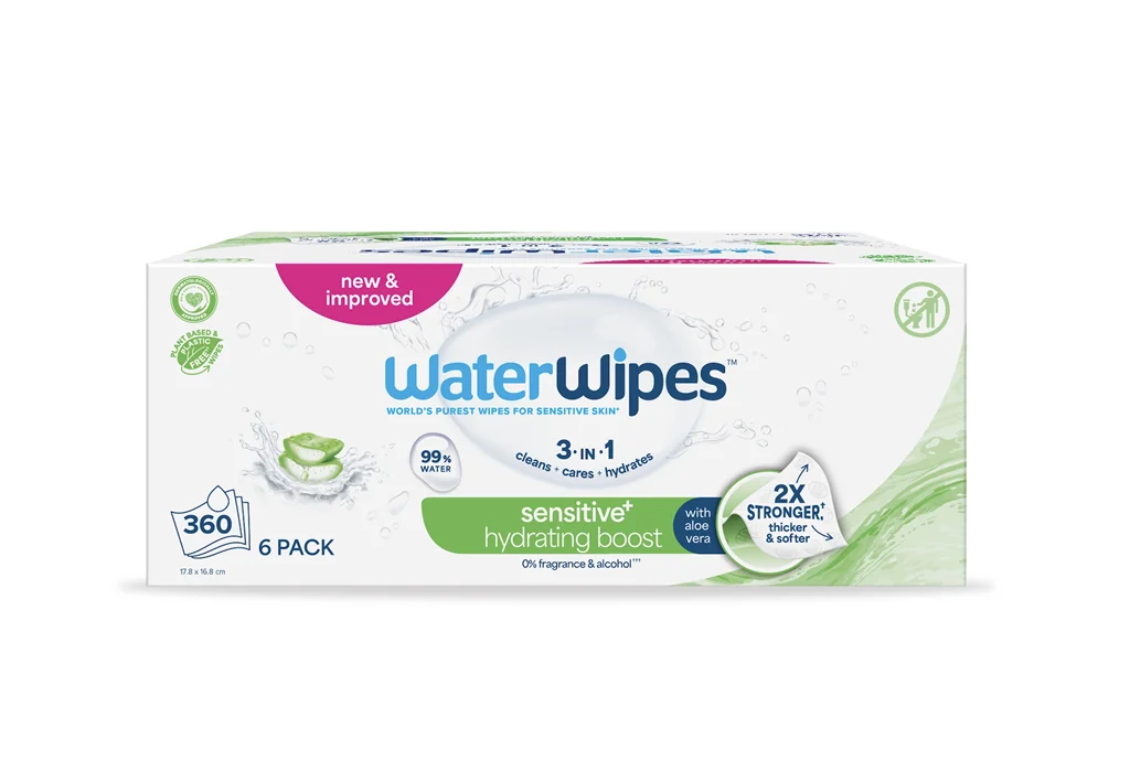 6x WATERWIPES Obrúsky vlhčené Hydrating clean with aloe vera 3in1 60 ks