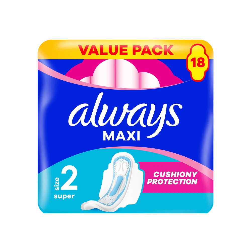 Always Maxi Super Hygienické Vložky (Veľkosť 2) S Krídelkami 18 ks