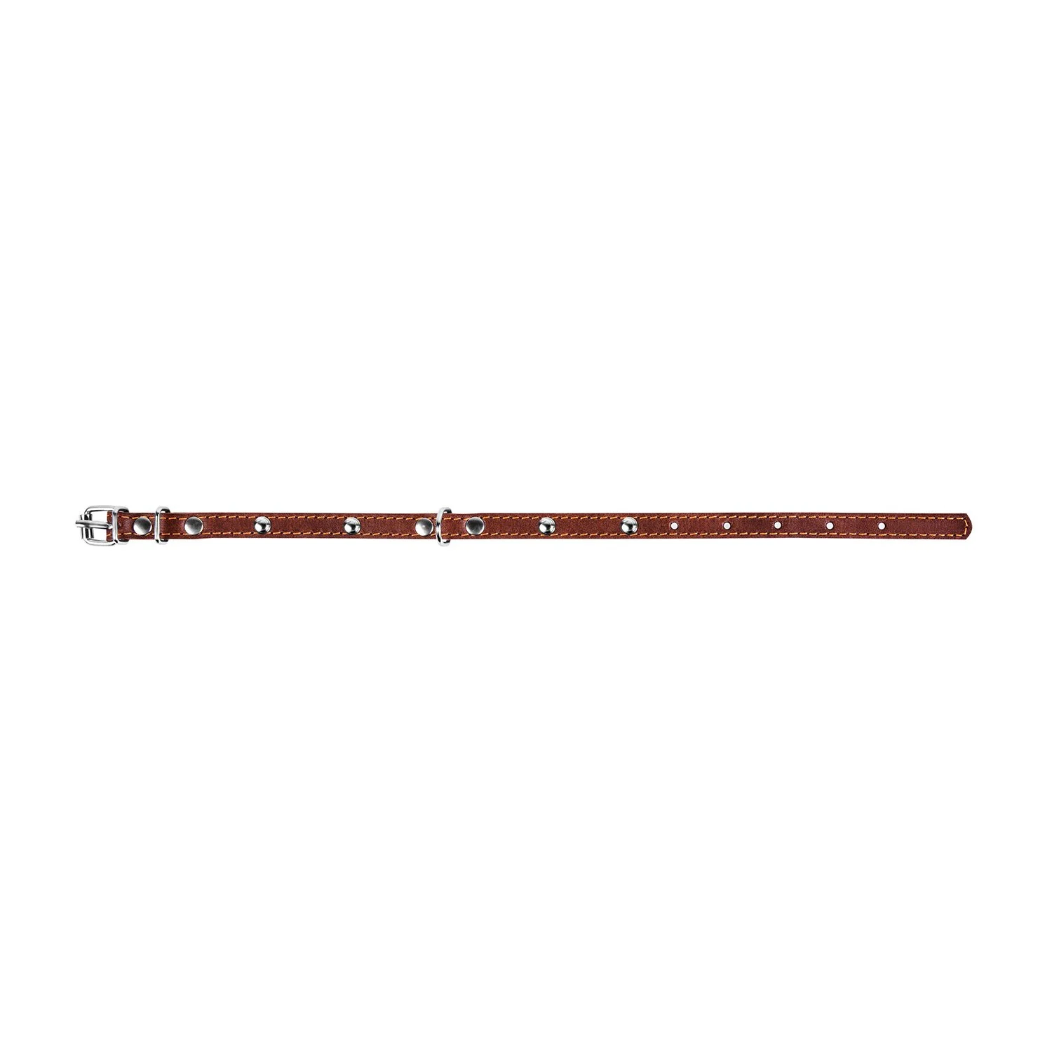 Kožený obojok s kovovou dekoráciou hnedý, Obvod krku: 24-32cm, širka: 12 mm