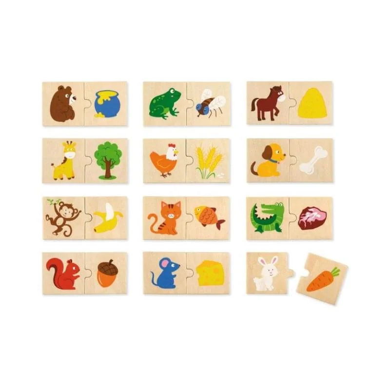 Viga Drevené puzzle Kŕmenie zvieratiek 24ks