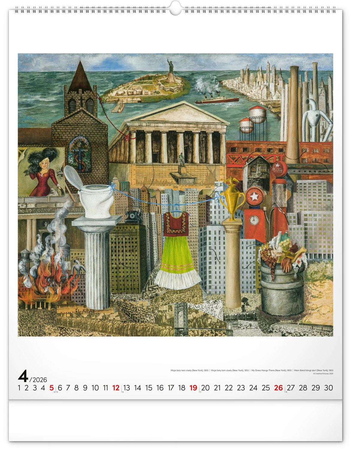 NOTIQUE Nástenný kalendár Frida Kahlo 2026, 48 x 56 cm