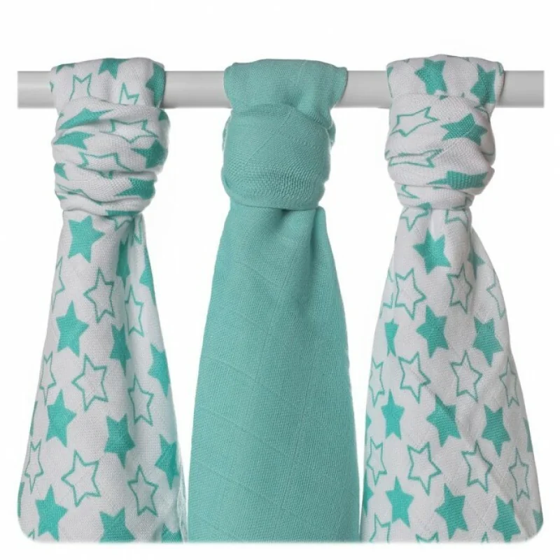 BMB Bambusová plienka Little Stars Turquoise, 70x70 MIX 3ks