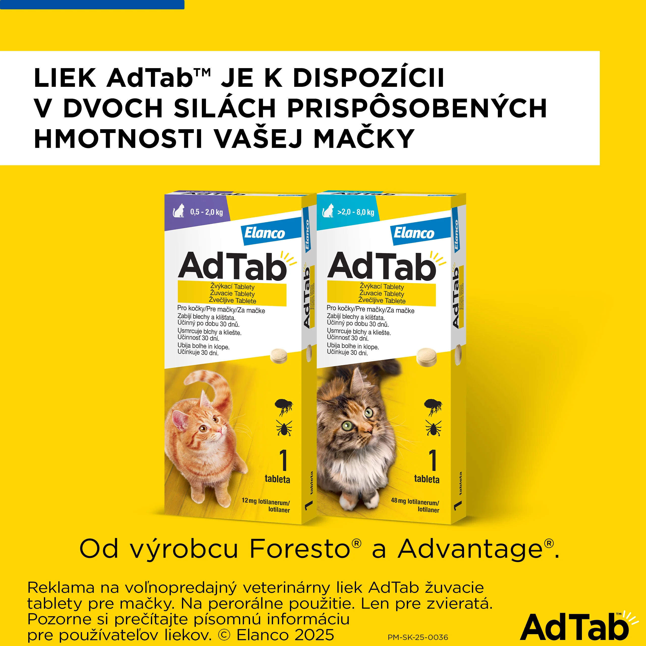 AdTab žuvacie tablety pre mačky 48 mg, hmotnosť mačky > 2,0-8,0 kg 1 tbl