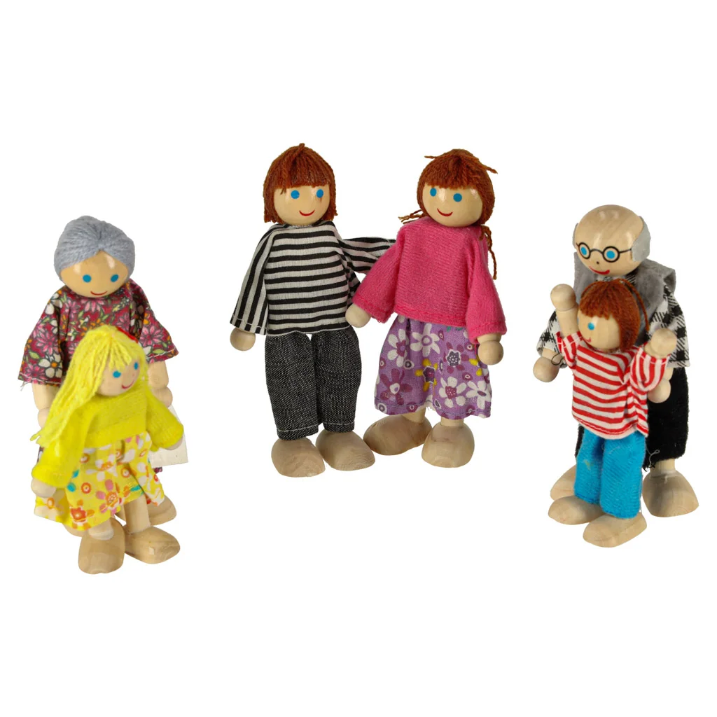 Drevený set bábik – rodina 6 dielikov, 9 – 11,5 cm