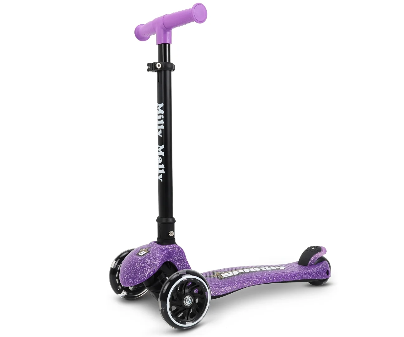 Detská kolobežka SPARKY LED trojkolová – svietiace kolieska, nastaviteľná, fialová