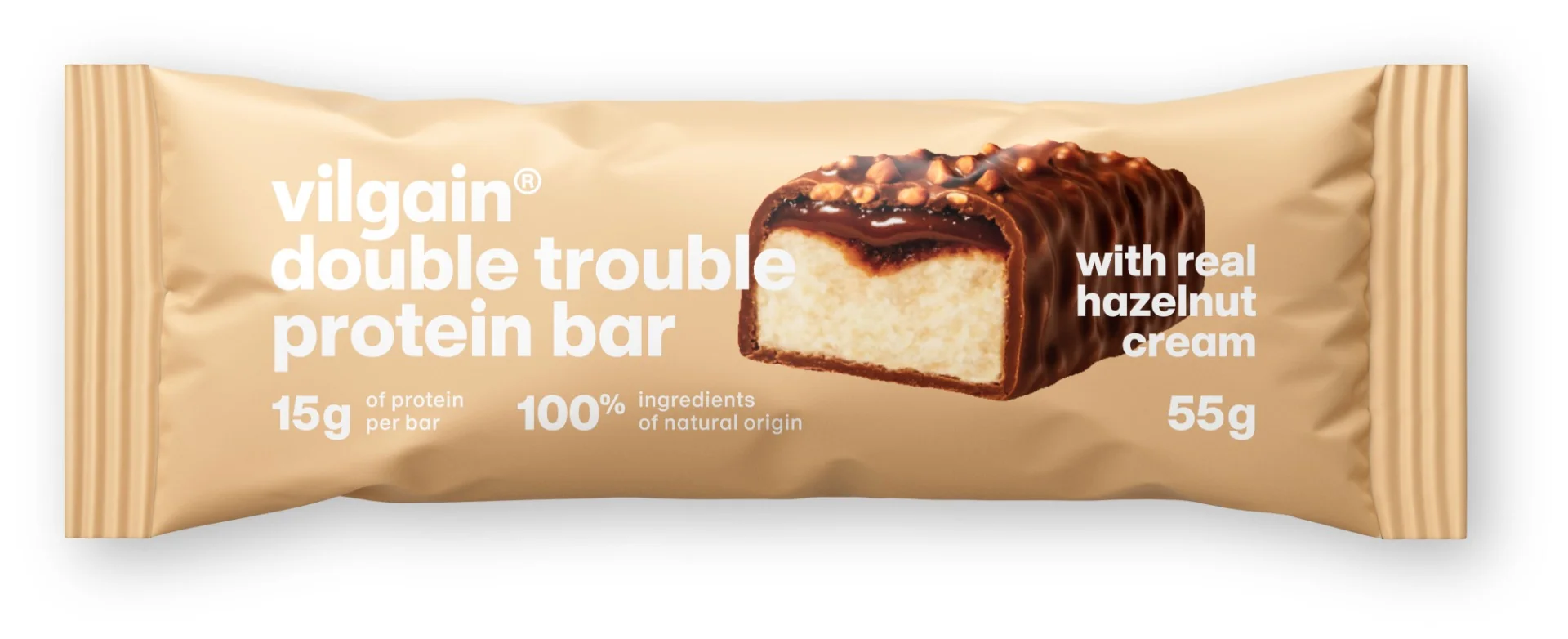 Vilgain Double Trouble Protein Bar Lieskovoorieškový krém s mliečnou čokoládou 55 g