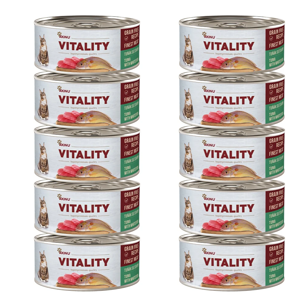 Akinu VITALITY Tuniak a biela ryba v konzerve pre mačky 10 x 70 g
