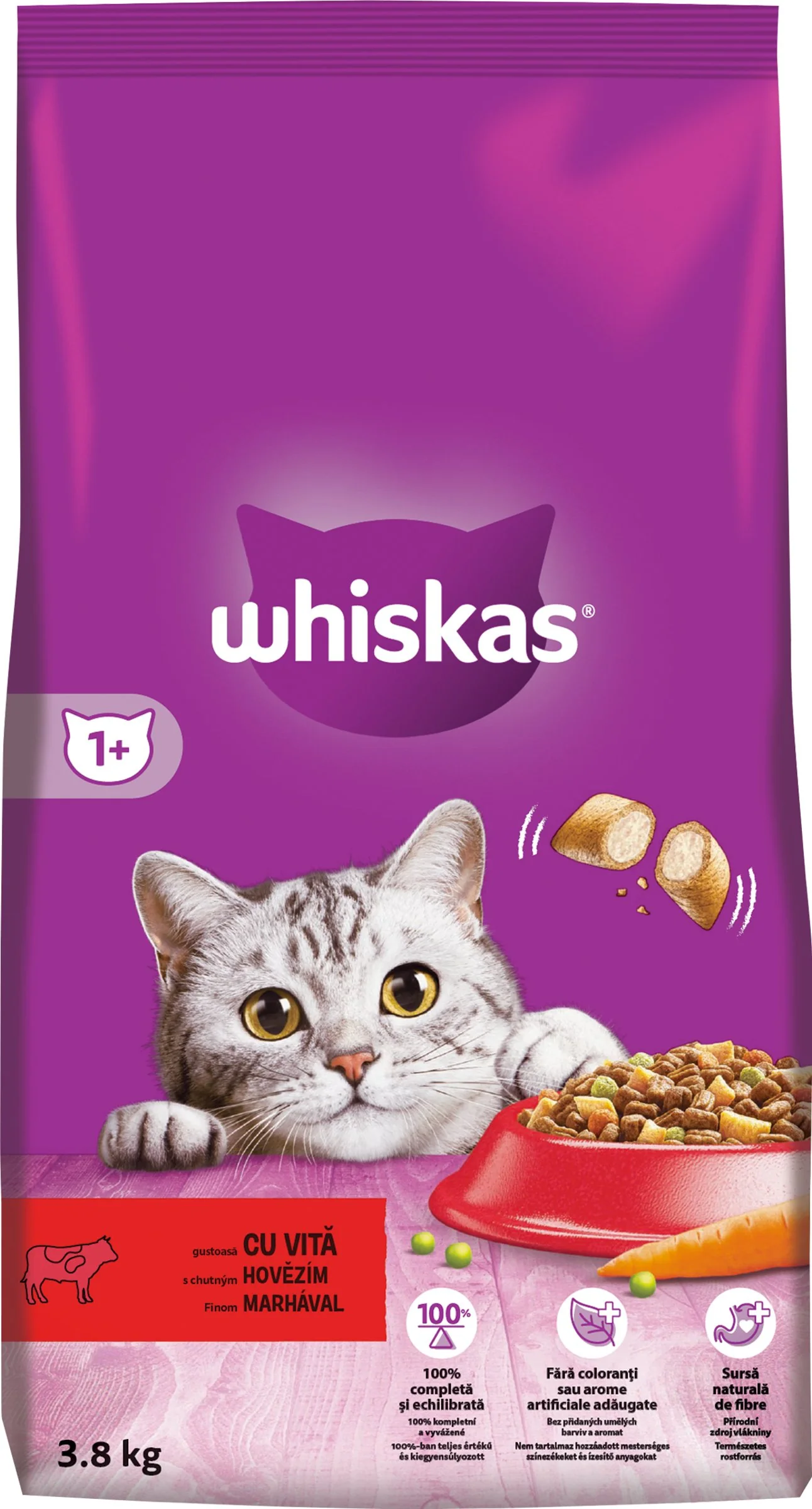WHISKAS Granule pre dospelé mačky s hovädzím mäsom 1×3,8kg, granule pre dospelé mačky