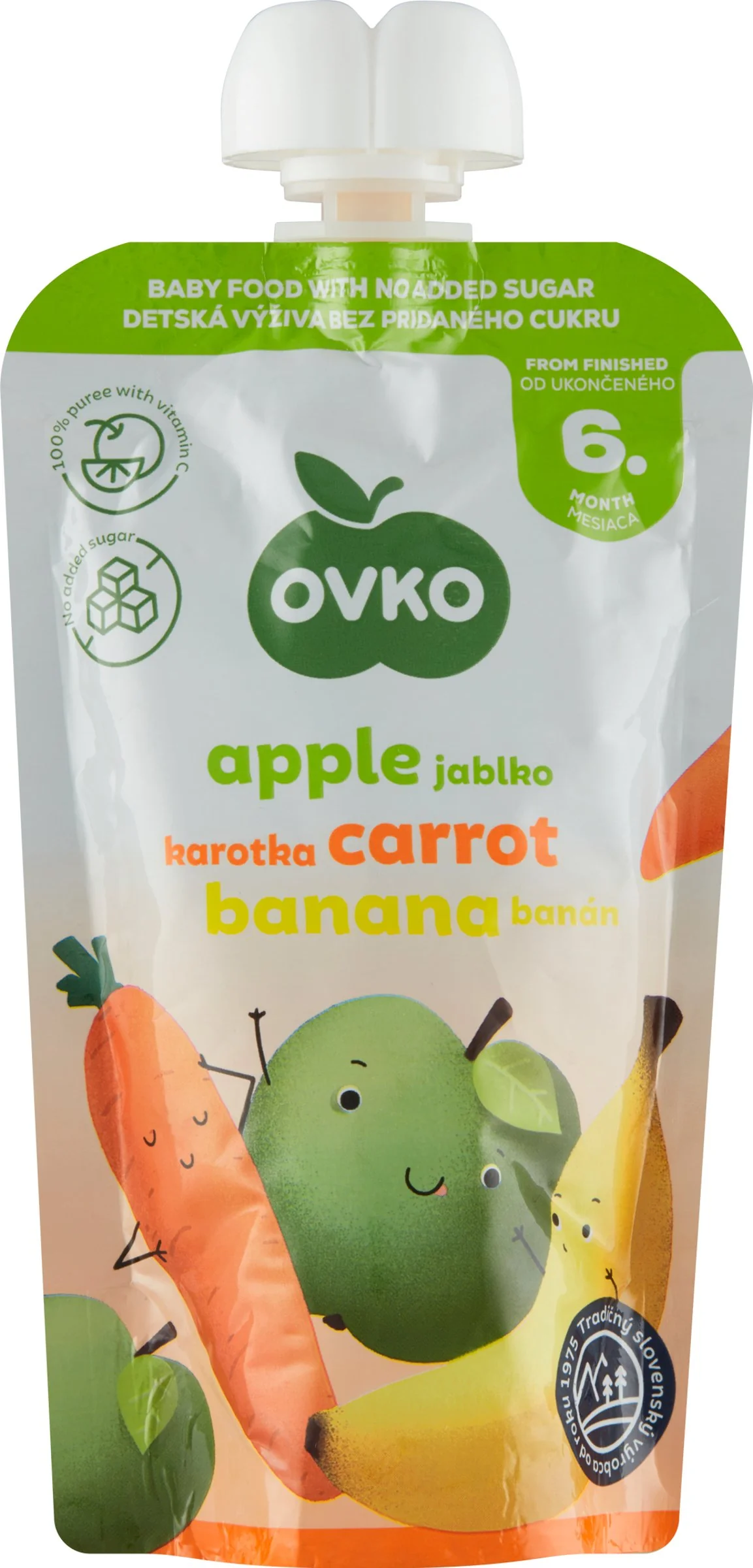 OVKO Detská výživa Jablko Karotka Banán bez cukru 1×120 g, ovocná kapsička