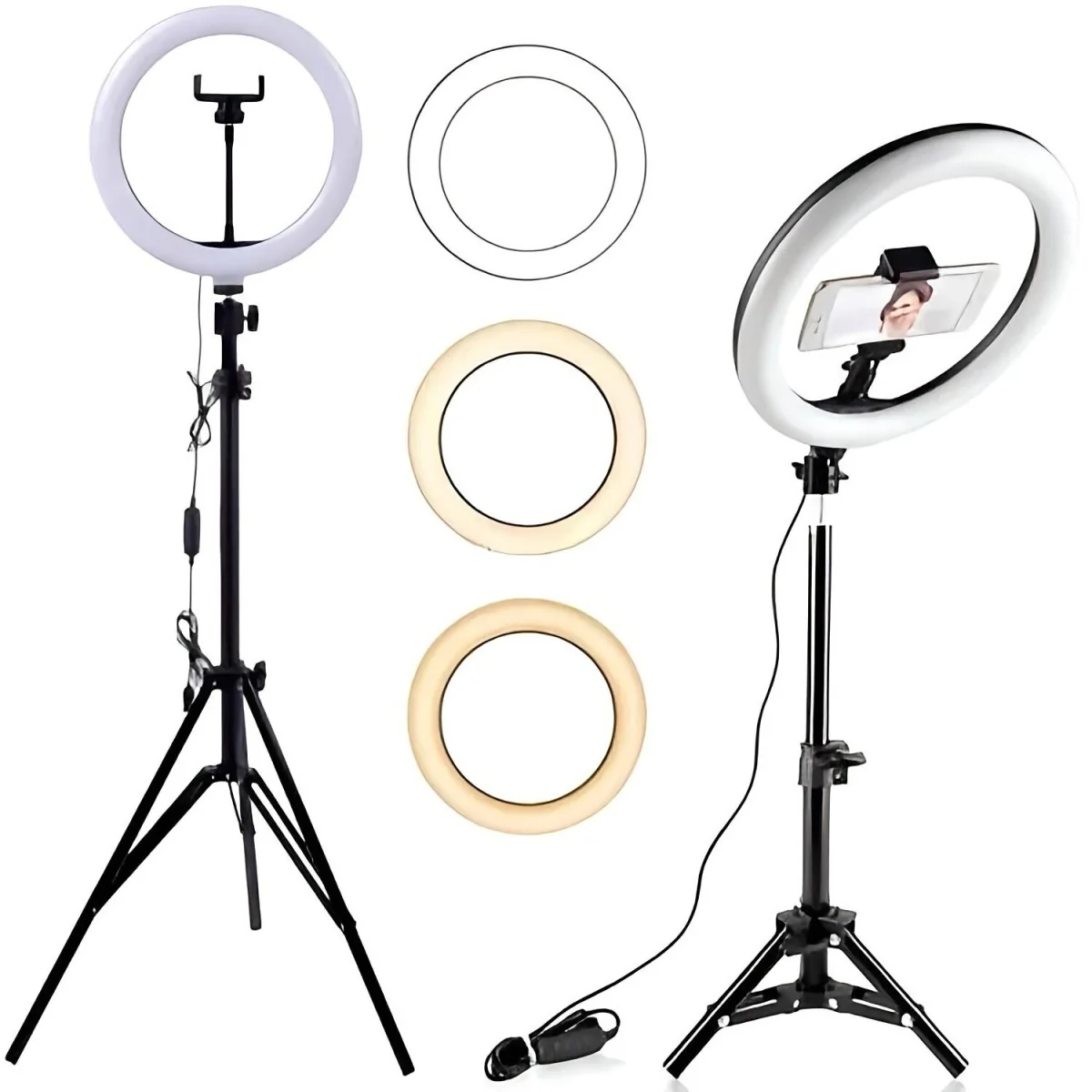 LED kruhové svetlo Tripod s držiakom na mobil - Čierna 26 cm, 3 režimy svetla