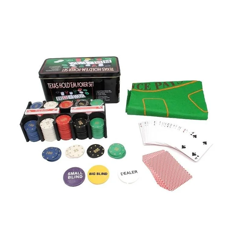 SOLEX Pokerová sada 200 žetónov s kartami a podložkou Texas