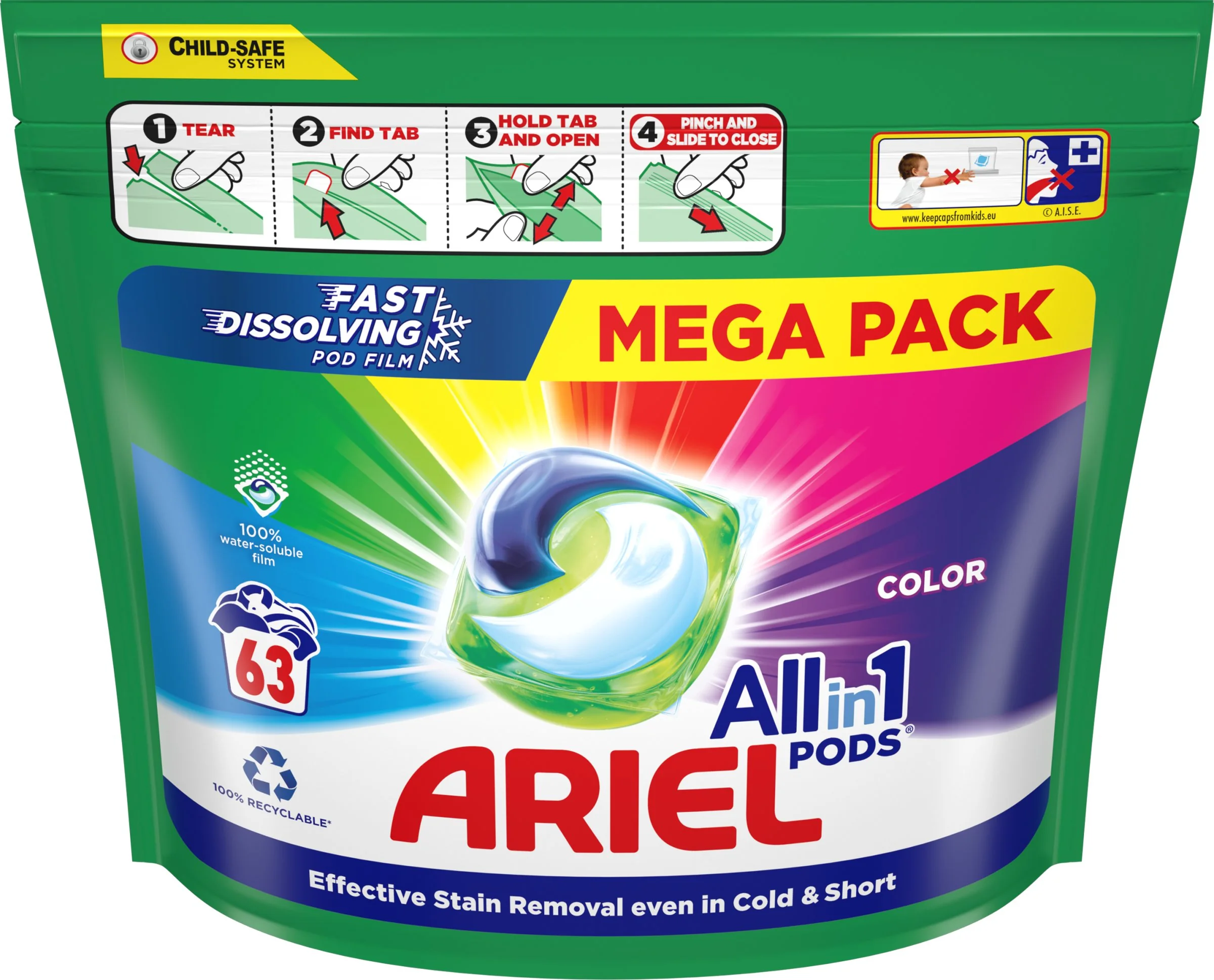 Ariel All-in-1 PODS Color, Gélové Kapsuly Na Pranie, 66 Praní 1×63ks, Gélové Kapsuly Na Pranie