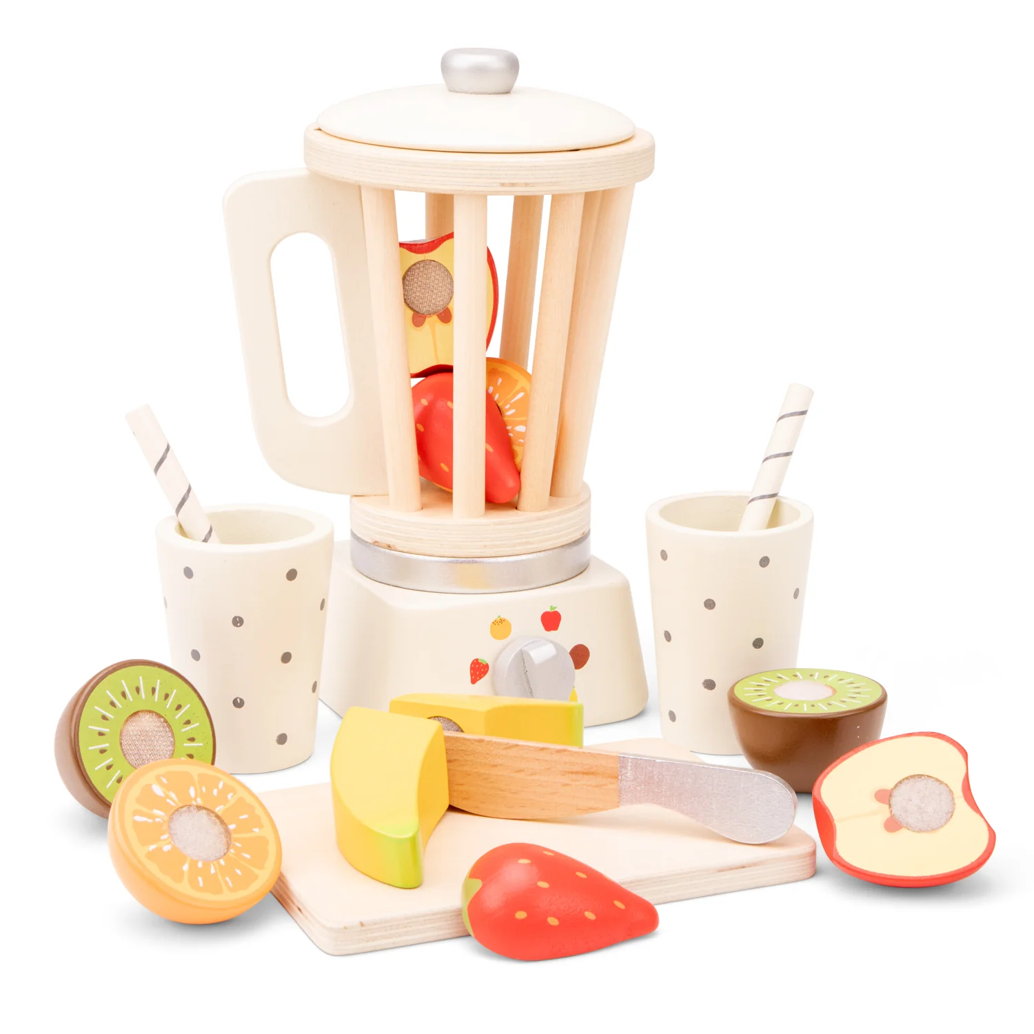 Drevený smoothie mixér s ovocím 