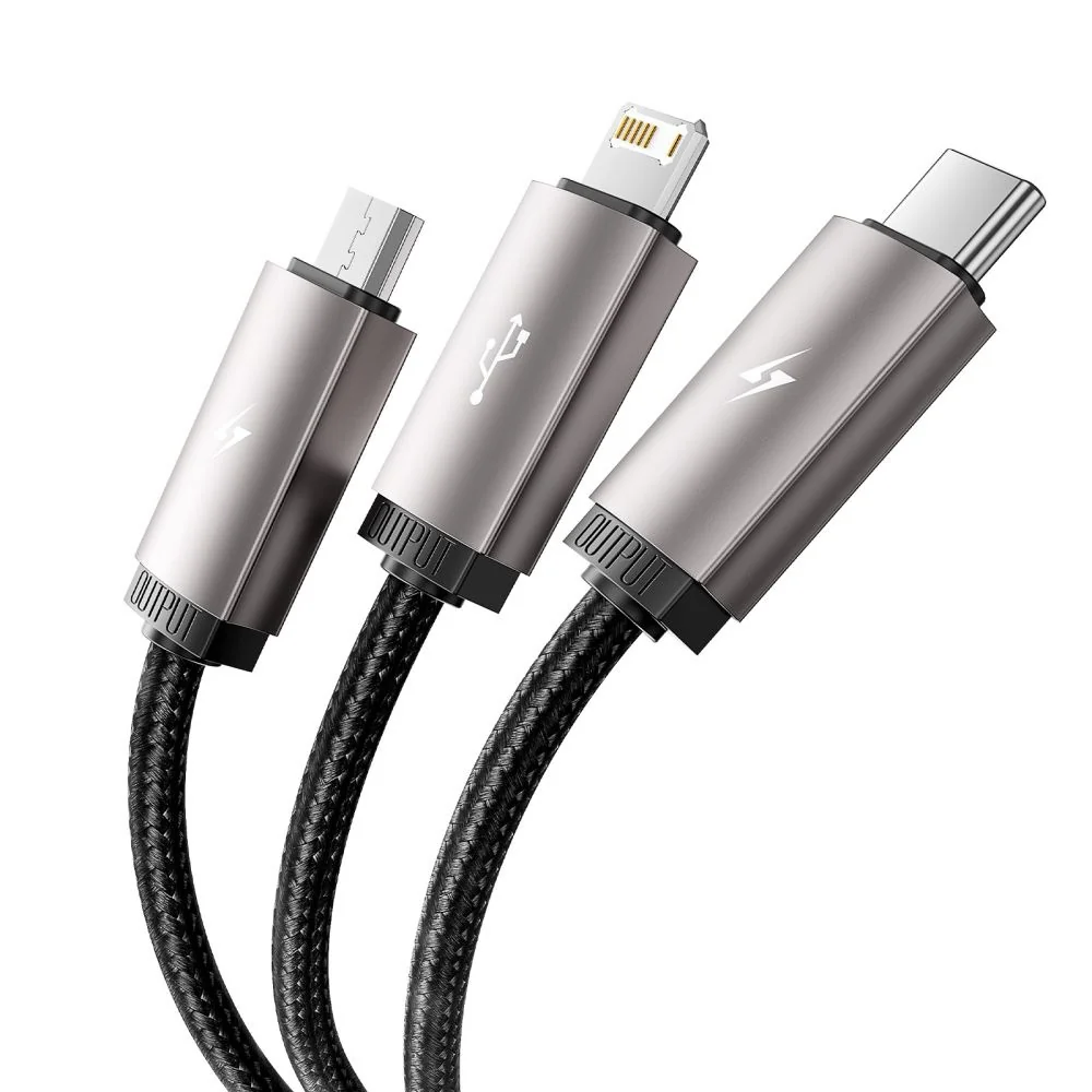 Tech-Protect Ultraboost 3in1 kábel USB - Lightning / USB-C / Micro USB 3.5A 1m, sivý 3.5A 1m, sivý