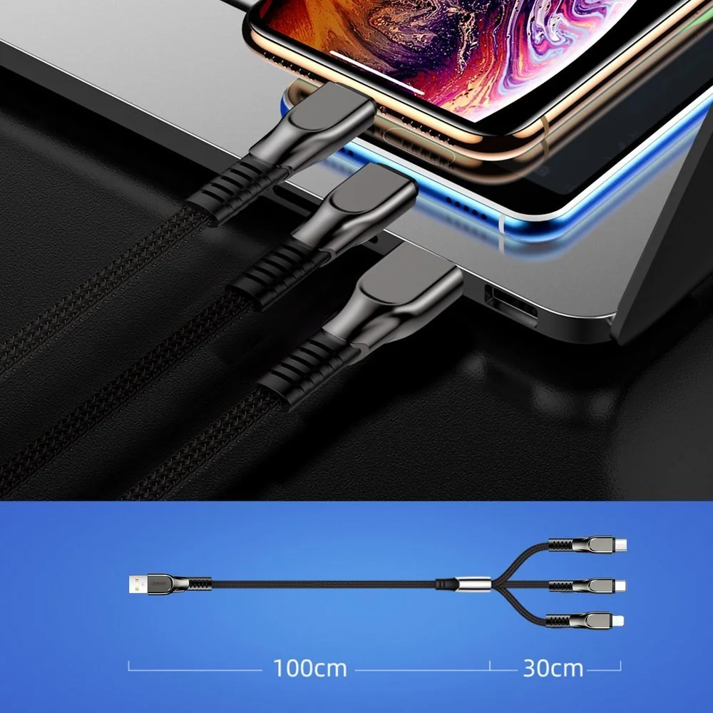 Joyroom 3in1 kábel USB - Lightning / Lightning / USB-C 3.5A 1.3m, červený ený
