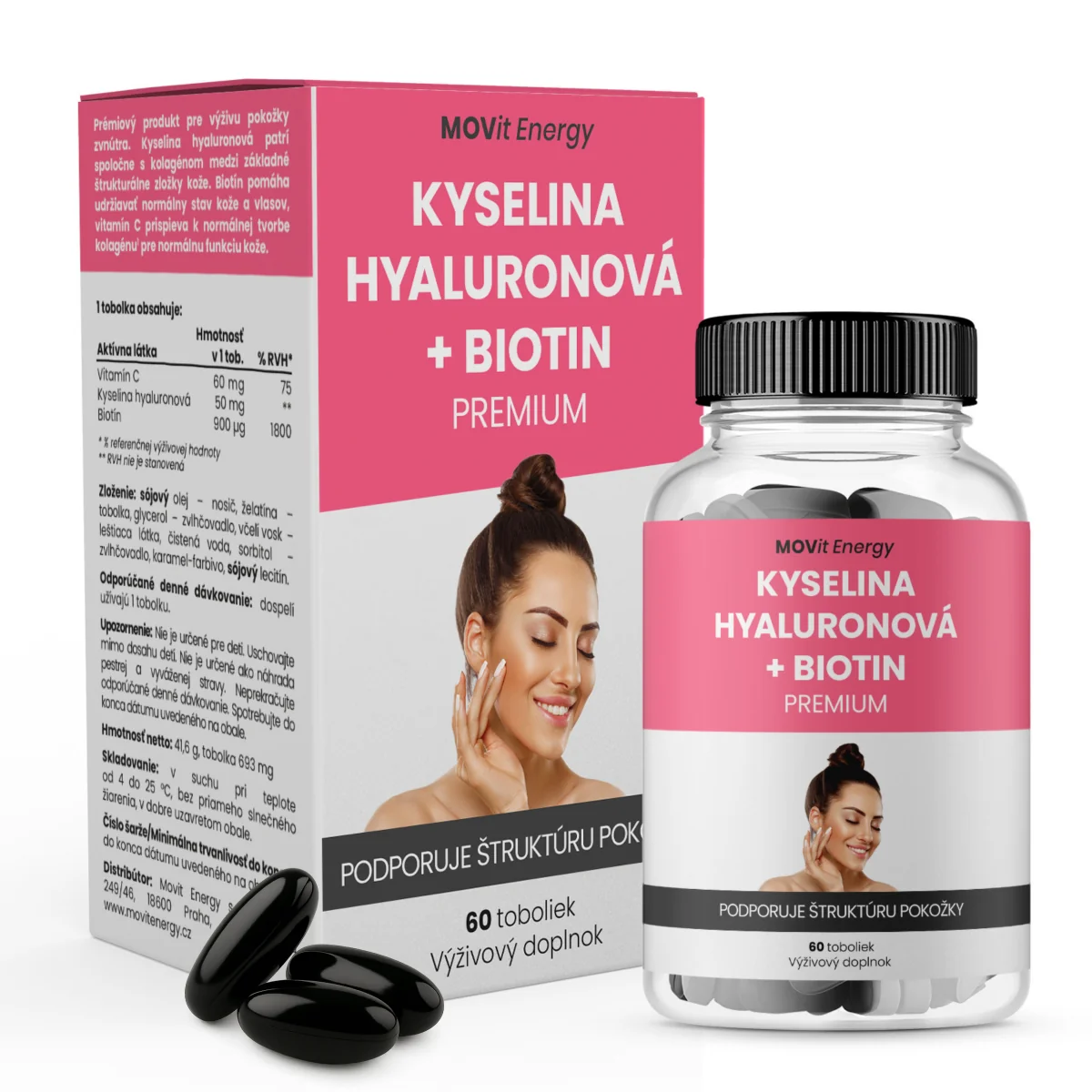 MOVit Kyselina hyaluronová + Biotin PREMIUM 60 toboliek